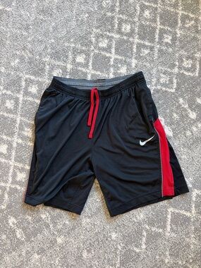 Nike Men’s Black Athletic Shorts with Red Drawcord and Side Panels